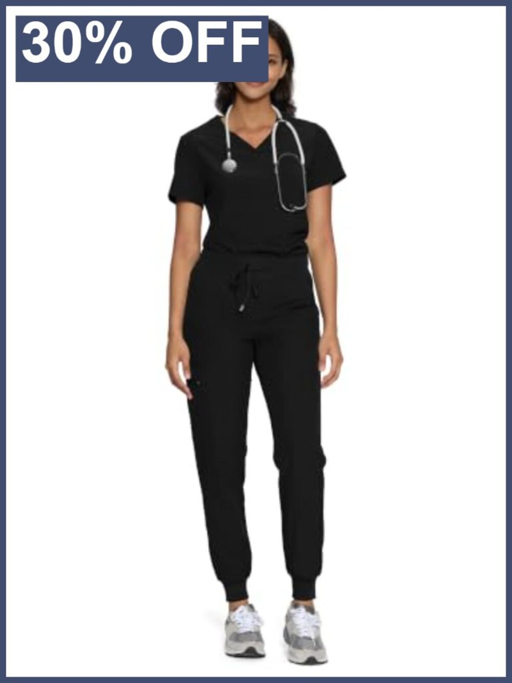 Women's Scrub Set V-Neck Top Cargo Jogger Pants 12 Pockets Recycled Polyester